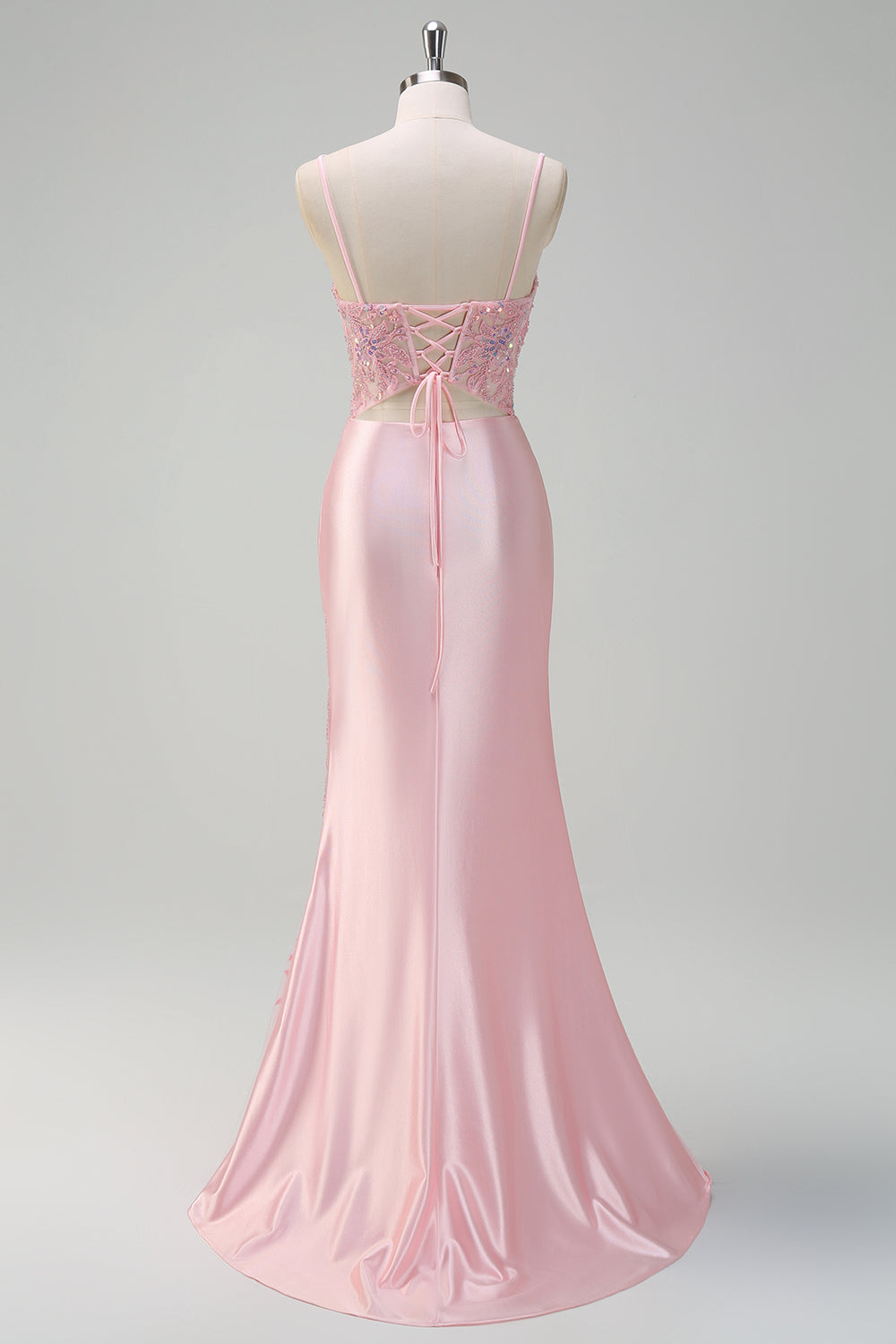 Paillettes scintillanti rosa chiaro sirena increspato corsetto Abito da cerimonia con fessura