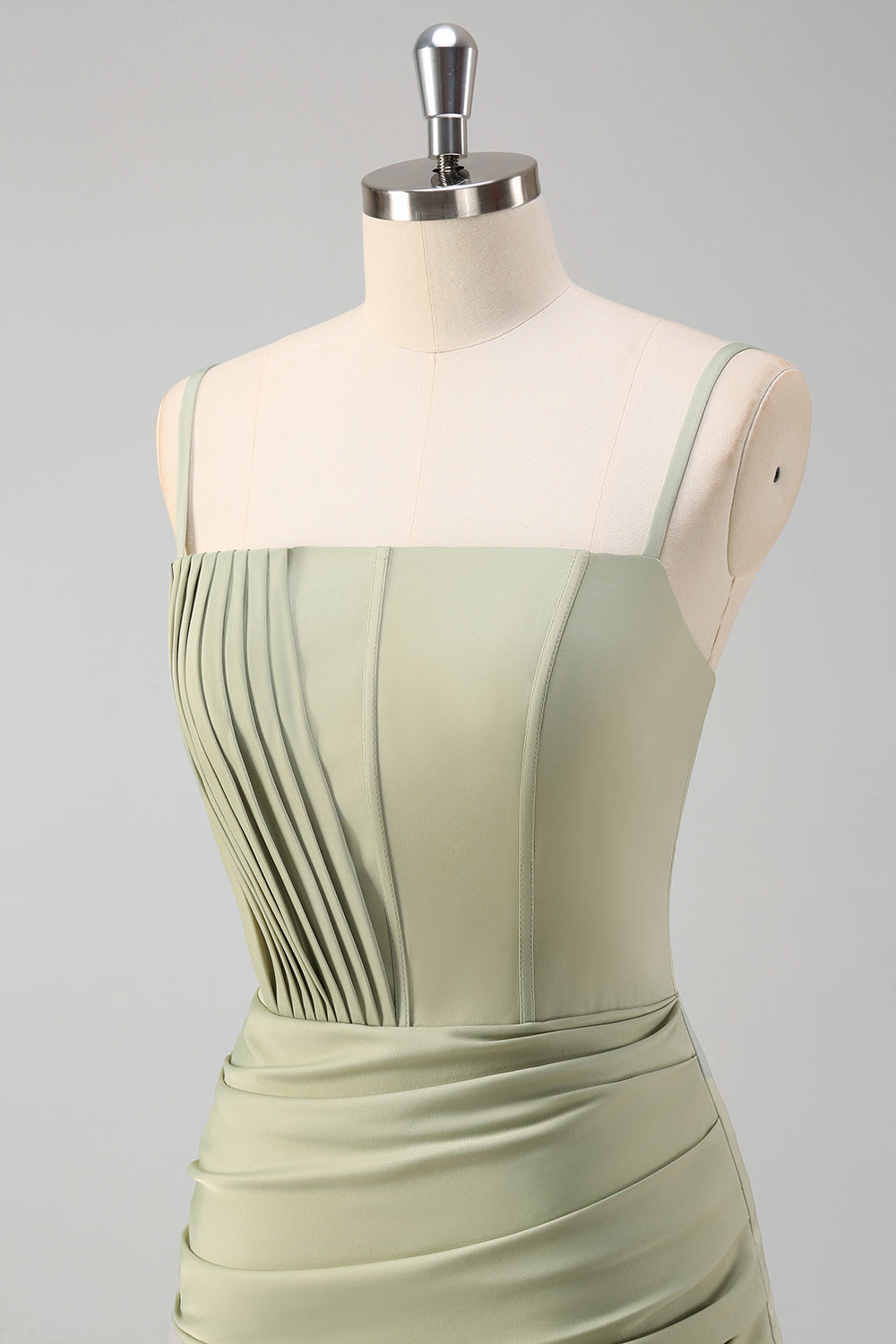 Sage Mermaid Spaghetti Straps increspato corsetto lungo Prom Dress con fessura