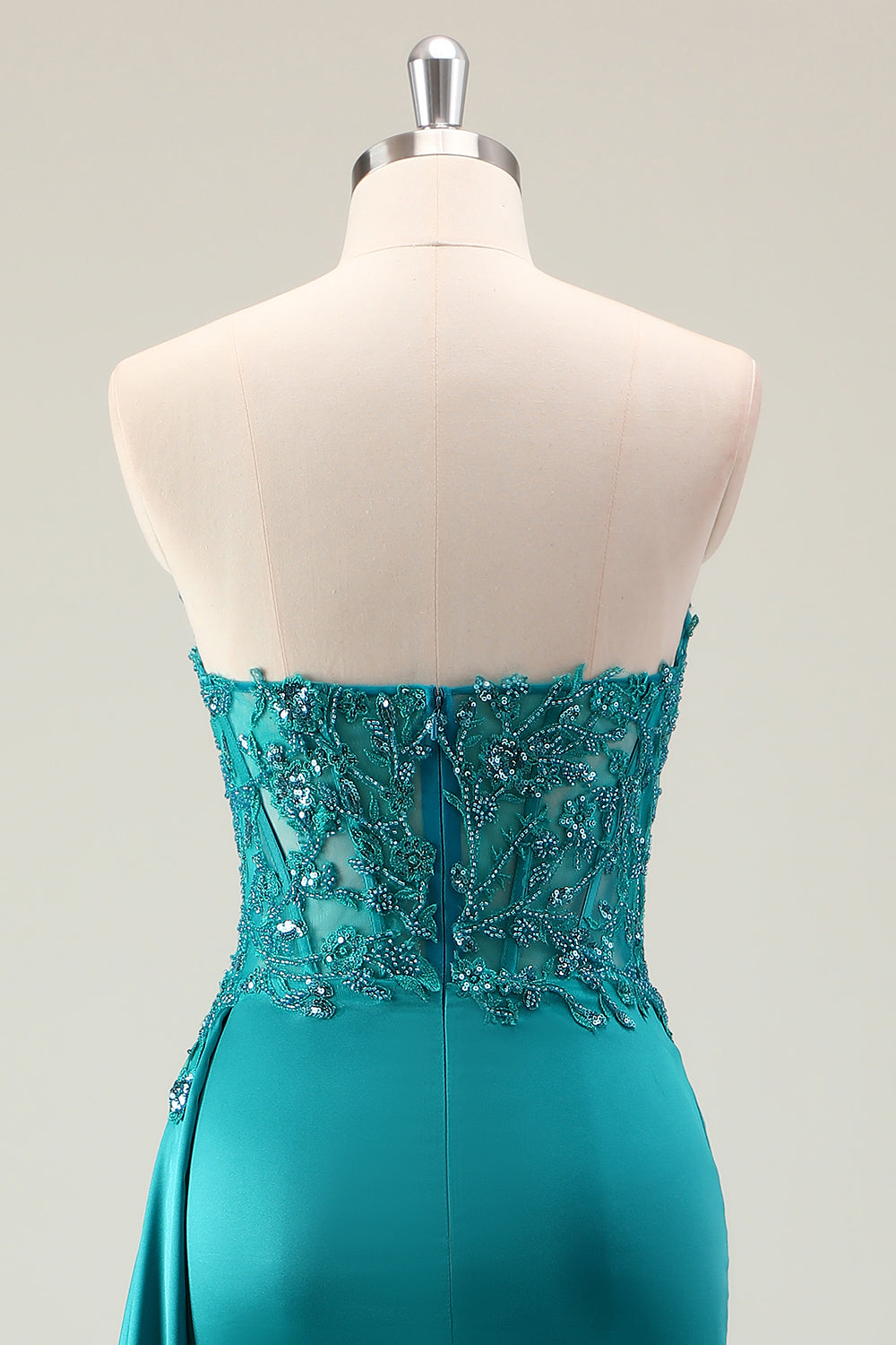 Guaina verde corsetto a cuore perline lungo abito da ballo con pizzo applicato