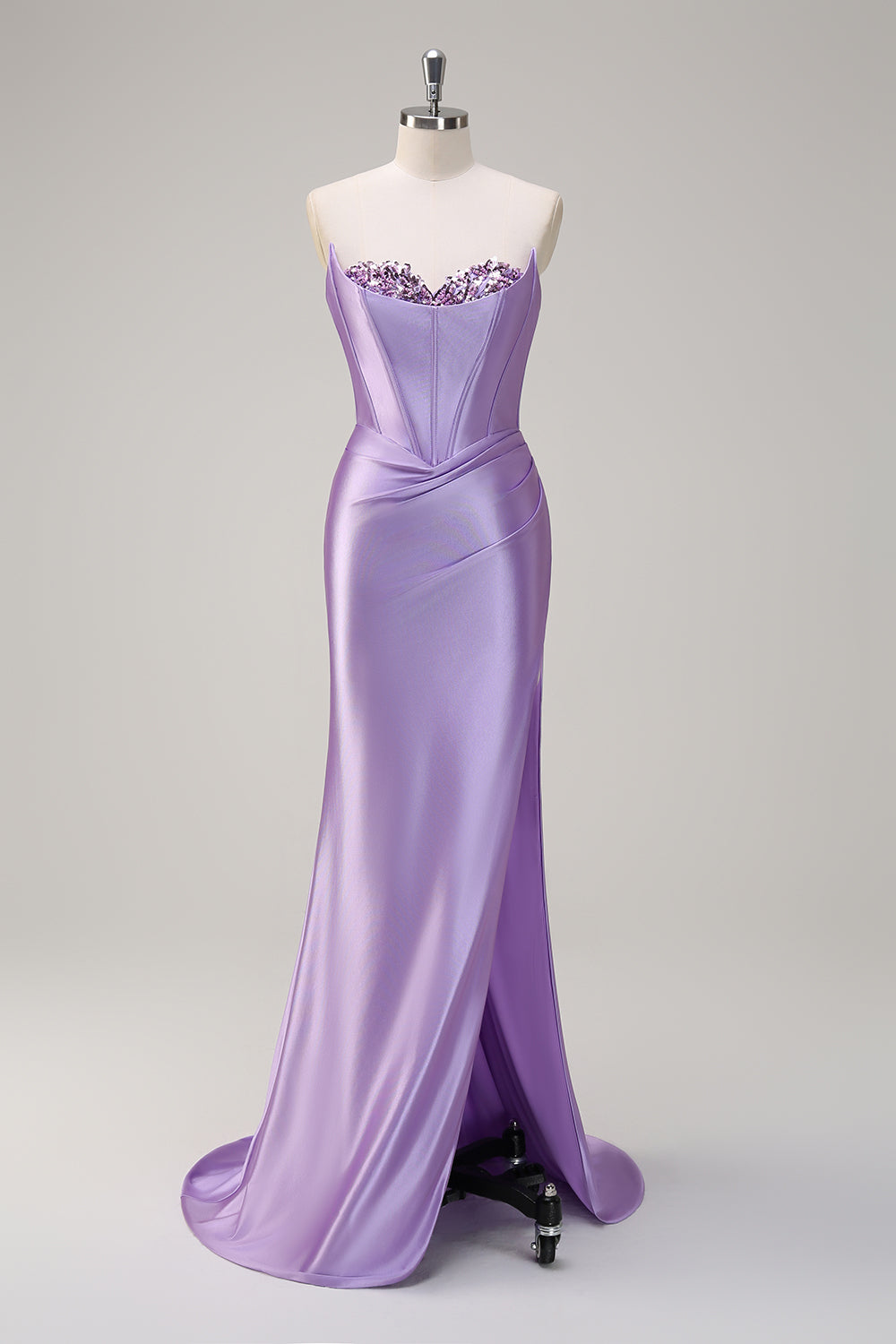 Royal Blue Mermaid corsetto senza spalline paillettes increspato lungo Abito da cerimonia con fessura