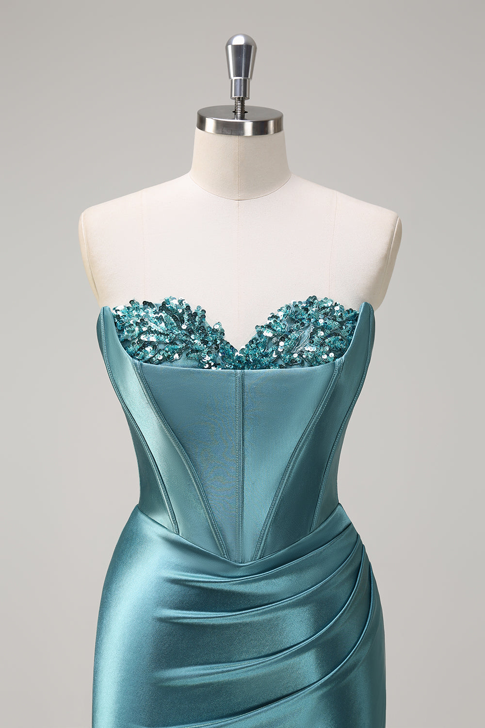 Royal Blue Mermaid corsetto senza spalline paillettes increspato lungo Abito da cerimonia con fessura