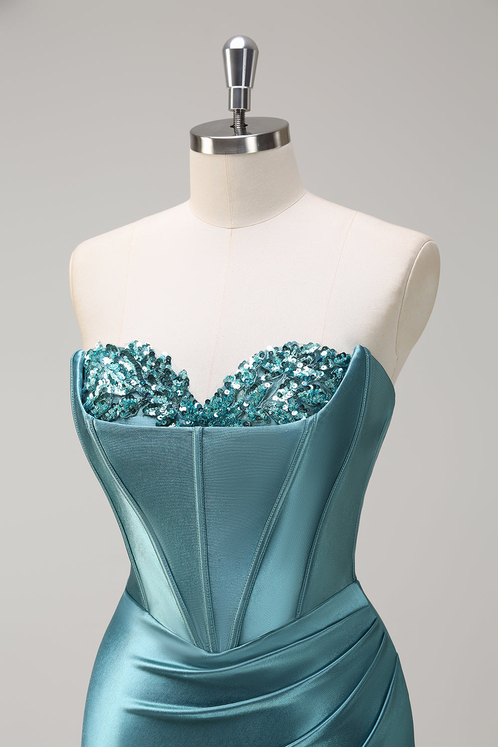 Royal Blue Mermaid corsetto senza spalline paillettes increspato lungo Abito da cerimonia con fessura