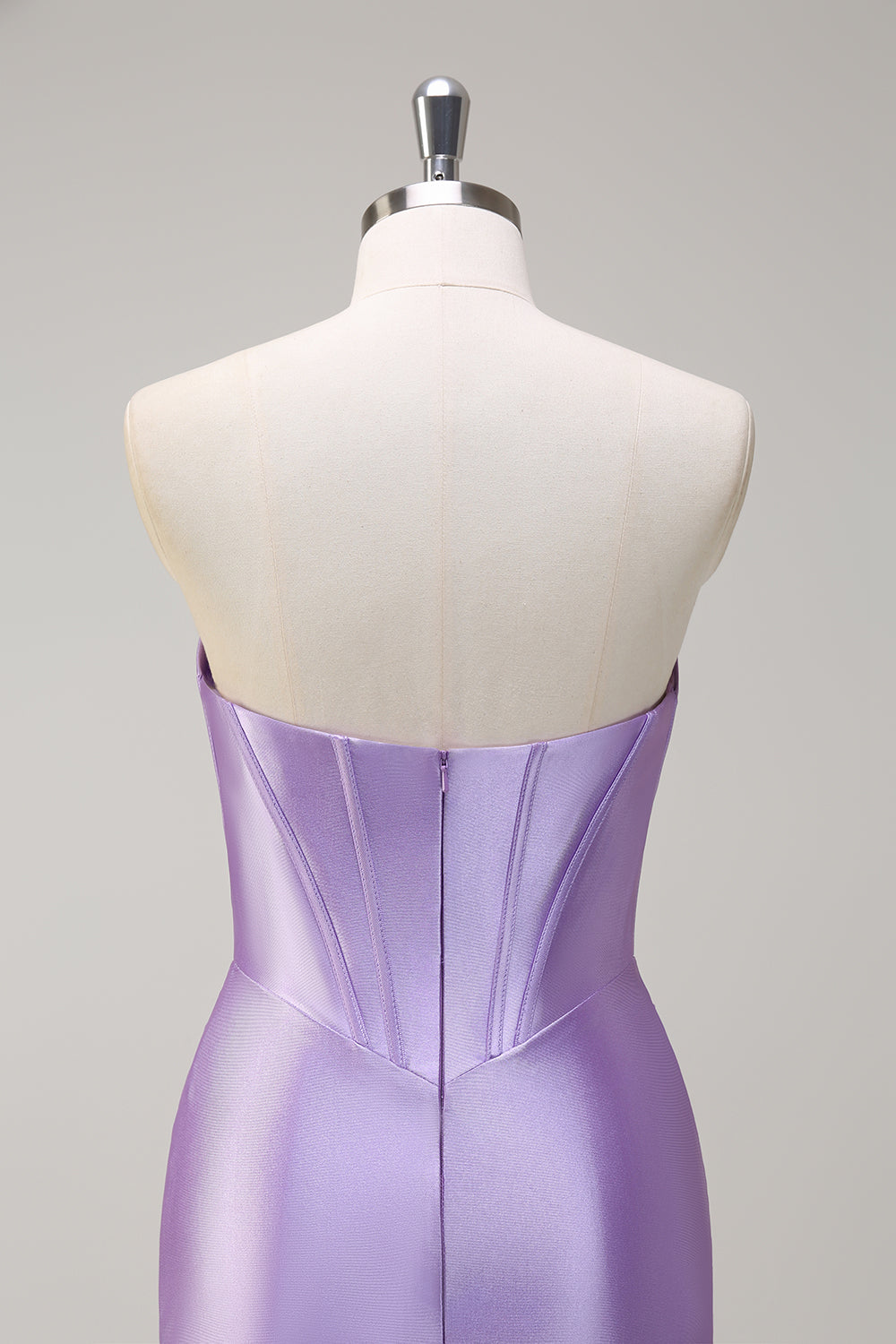 Scintillante Lilla Mermaid Corsetto senza spalline Paillettes Raso lungo Abito da cerimonia con fessura