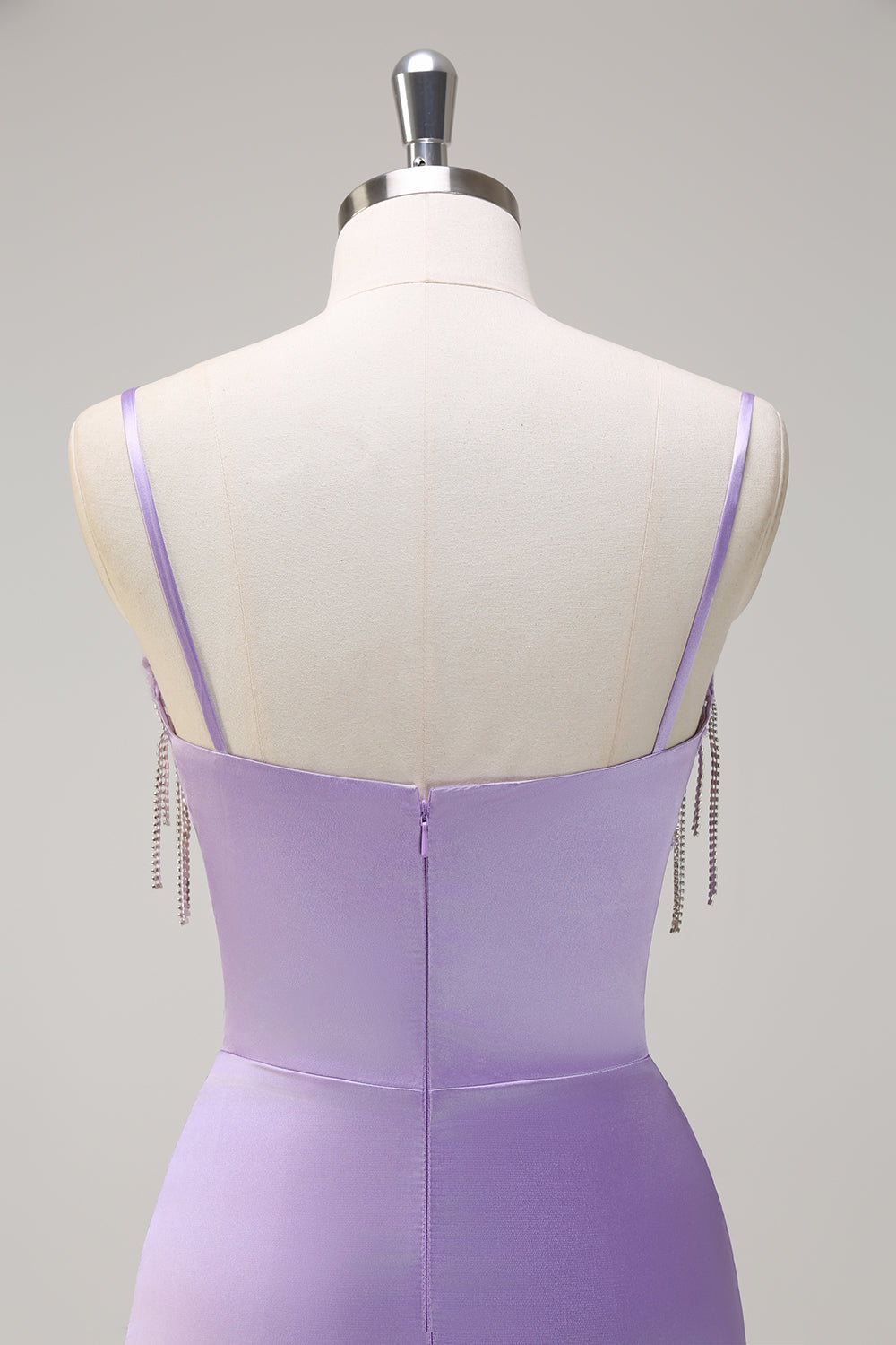 Lilla sirena spaghetti spalline increspato corsetto lungo abito da cerimonia con perline