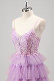 Sparkly A Line Tiered Lilac Paillettes Abito da Cerimonia con fessura