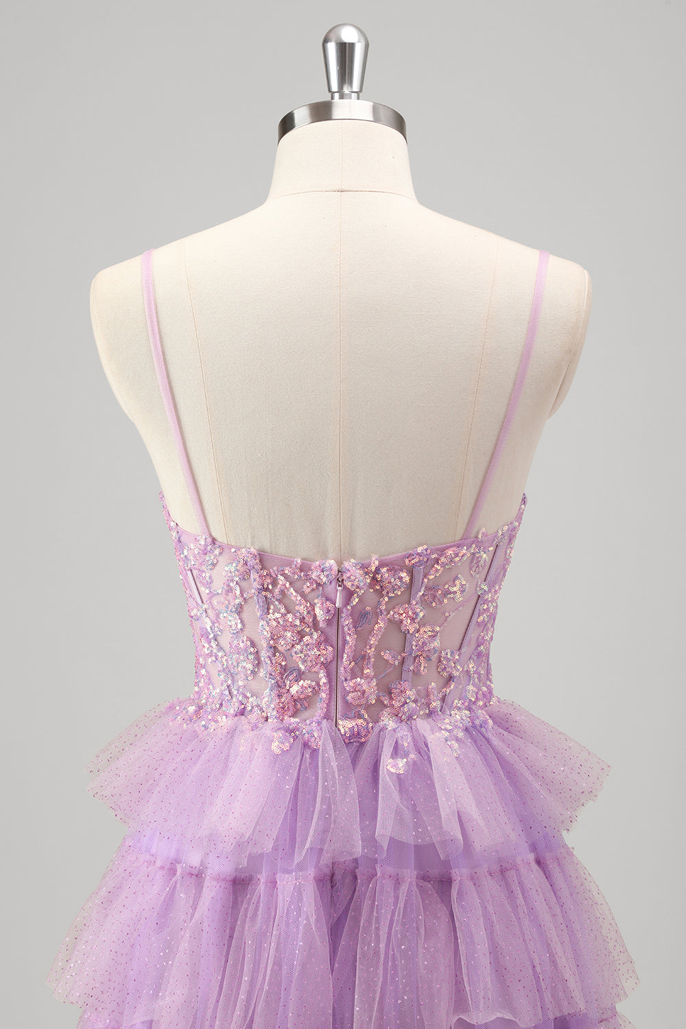 Sparkly A Line Tiered Lilac Paillettes Abito da Cerimonia con fessura