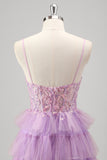 Sparkly A Line Tiered Lilac Paillettes Abito da Cerimonia con fessura