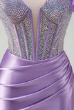 Scintillante Lilla Mermaid Corsetto in rilievo One Spalla Abito da ballo lungo con fessura