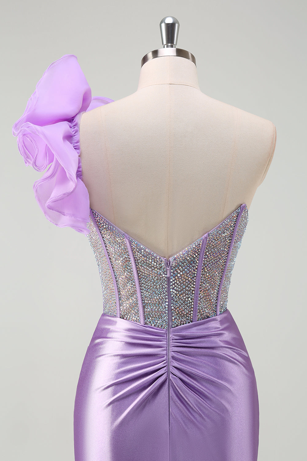 Scintillante Lilla Mermaid Corsetto in rilievo One Spalla Abito da ballo lungo con fessura