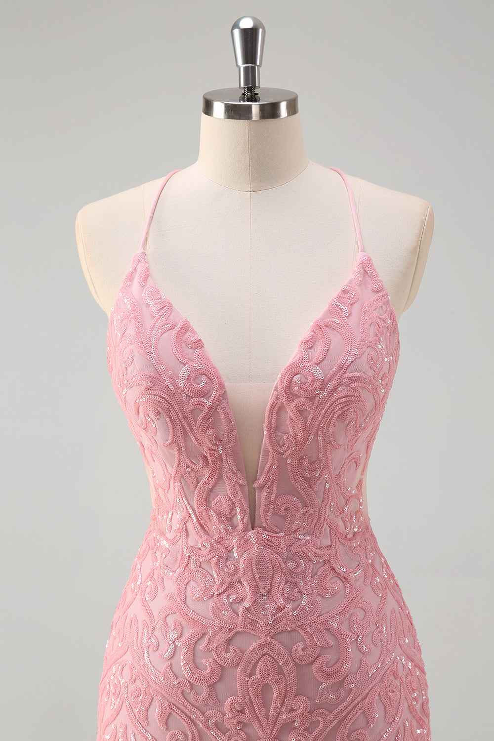Scintillante rosa sirena spaghetti cinghie paillettes lungo abito da ballo con piume