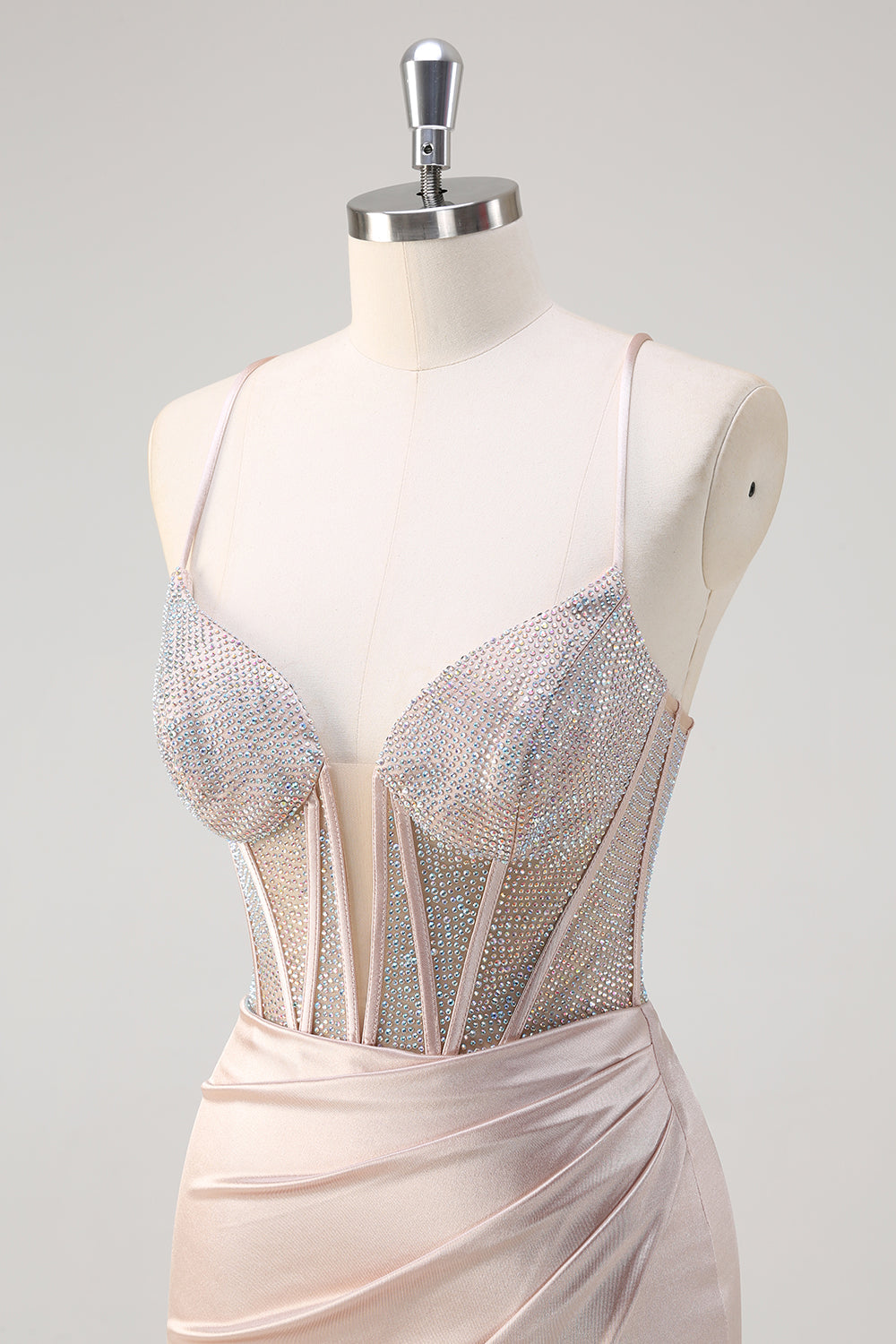 Blush Spaghetti Straps sirena corsetto perline lungo Abito da Cerimonia