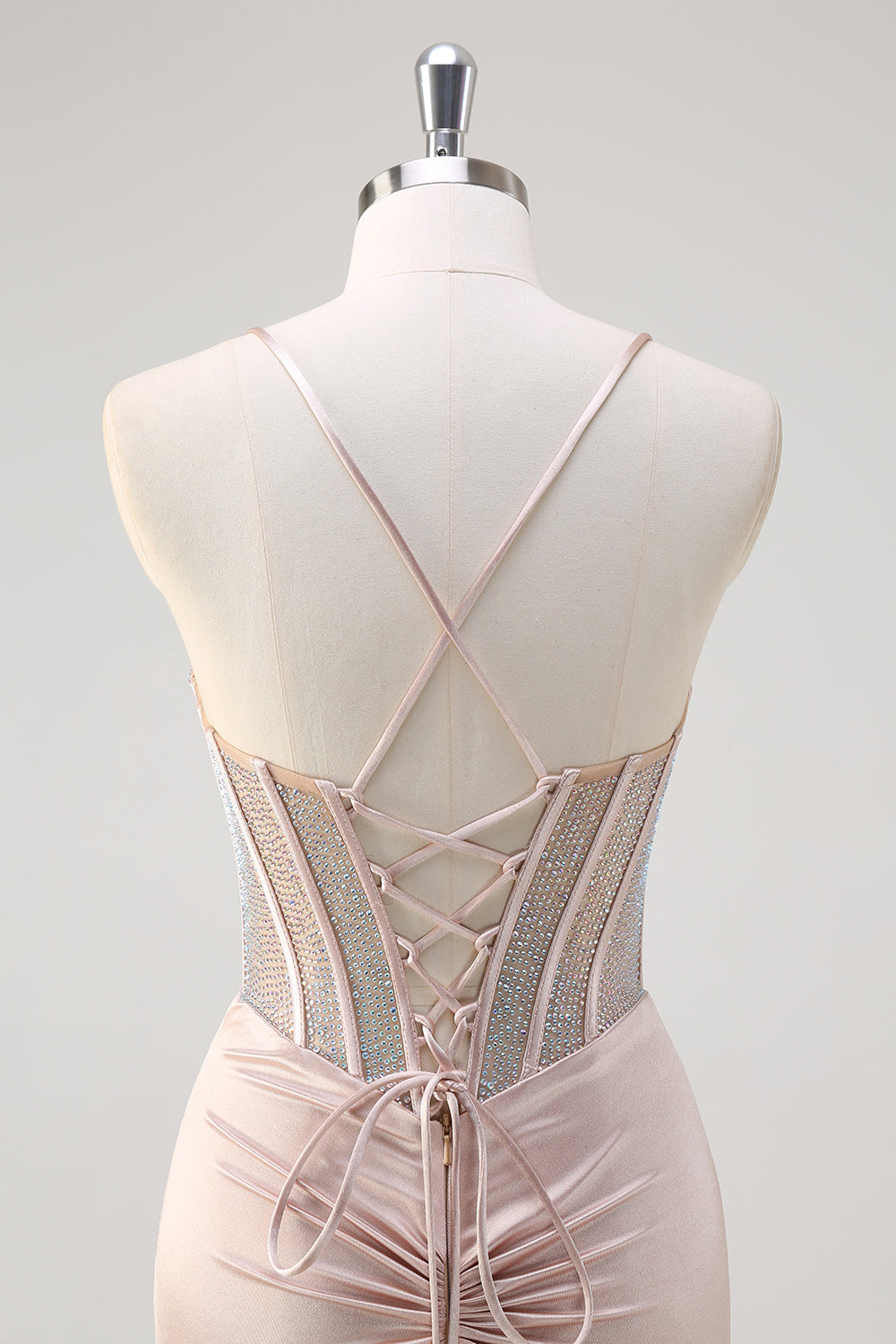 Blush Spaghetti Straps sirena corsetto perline lungo Abito da Cerimonia