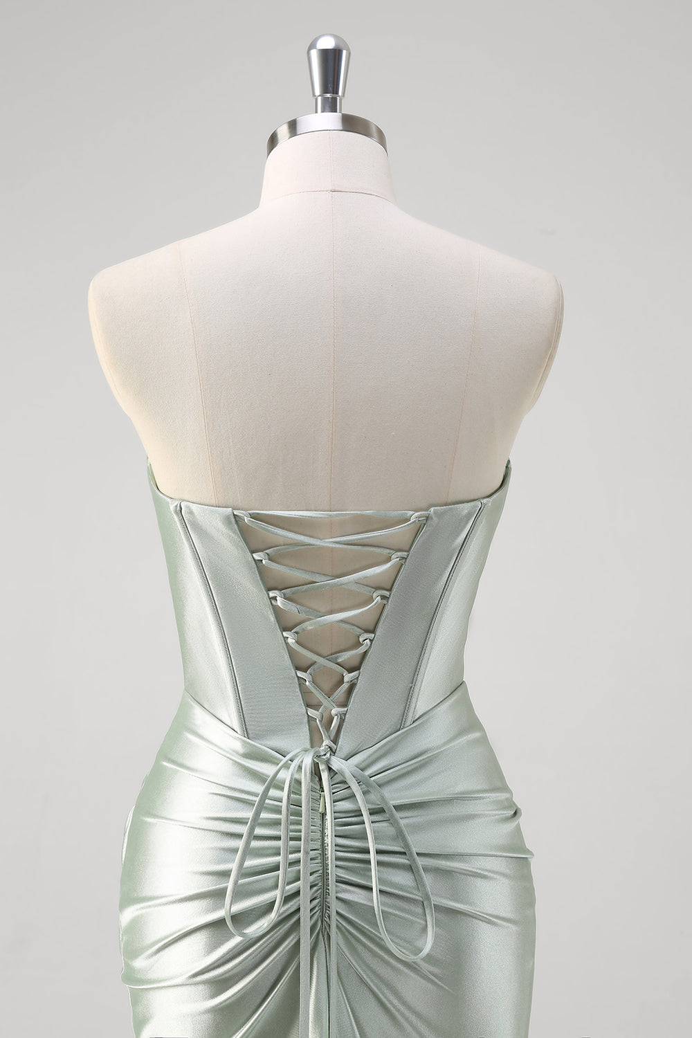 Matcha sirena Sweetheart raso increspato corsetto lungo abito da cerimonia con fessura