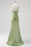 Sirena verde Spaghetti Straps Corsetto Abito da cerimonia lungo in rilievo con fessura