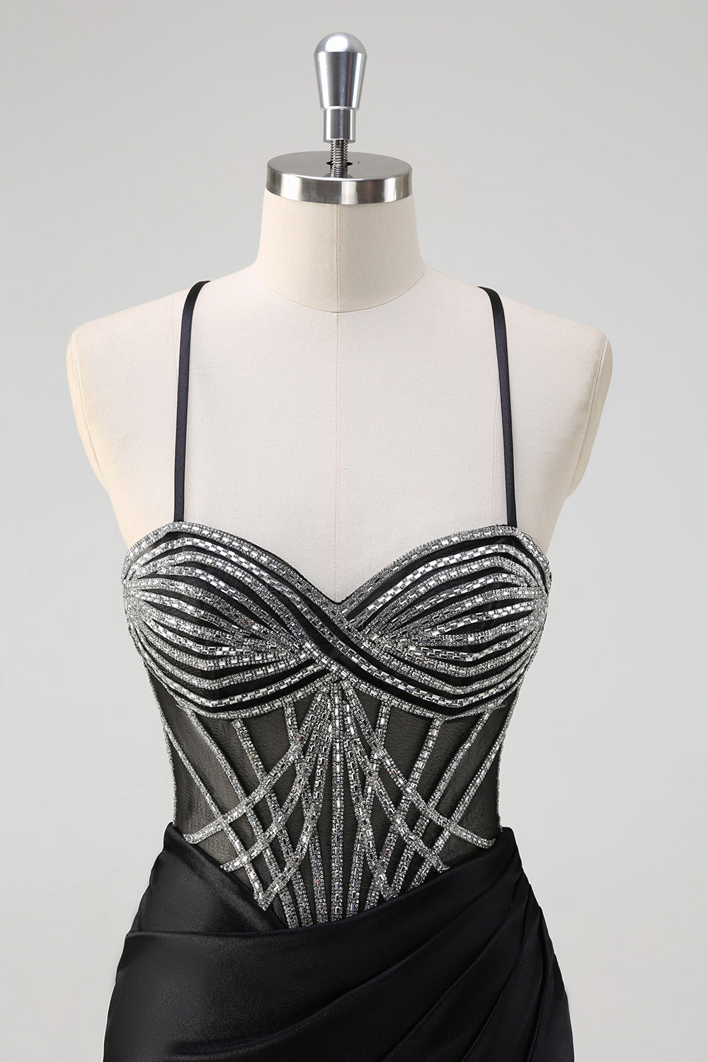 Nero sirena Halter Neck Beaded Abito da cerimonia lungo con fessura