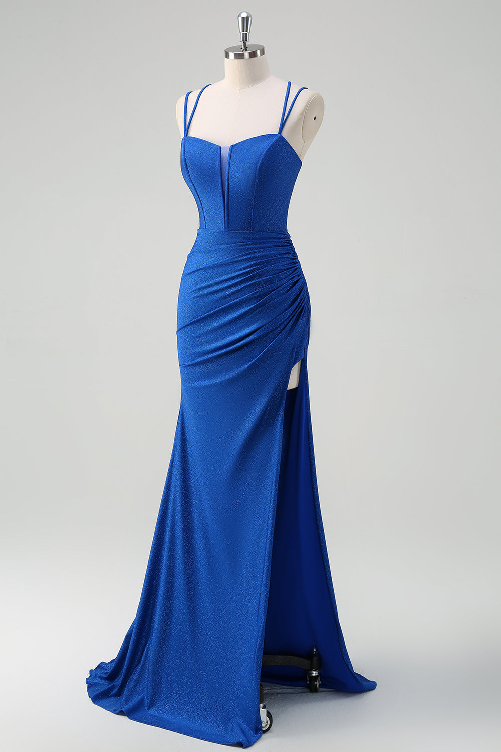 Royal Blue Mermaid Spaghetti Straps Corsetto Abito da cerimonia lungo con fessura