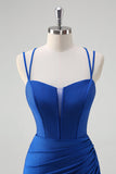 Royal Blue Mermaid Spaghetti Straps Corsetto Abito da cerimonia lungo con fessura