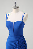 Royal Blue Mermaid Spaghetti Straps Corsetto Abito da cerimonia lungo con fessura