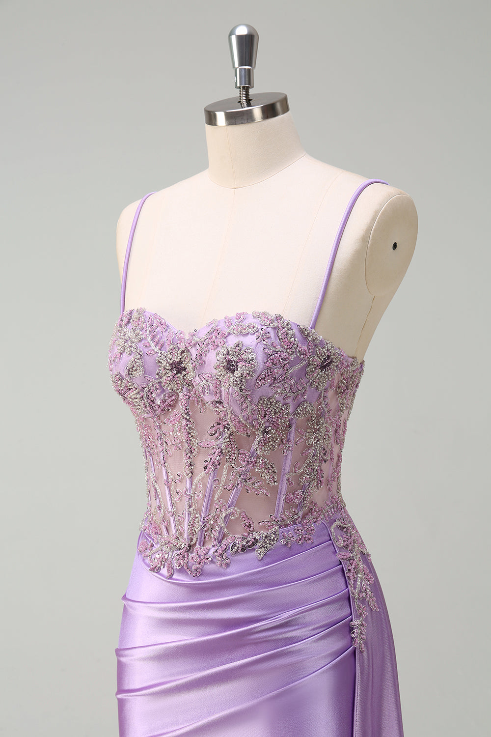 Viola sirena Watteau treno puro increspato corsetto lungo Abito da cerimonia con fessura