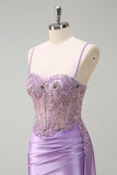 Viola sirena Watteau treno puro increspato corsetto lungo Abito da cerimonia con fessura