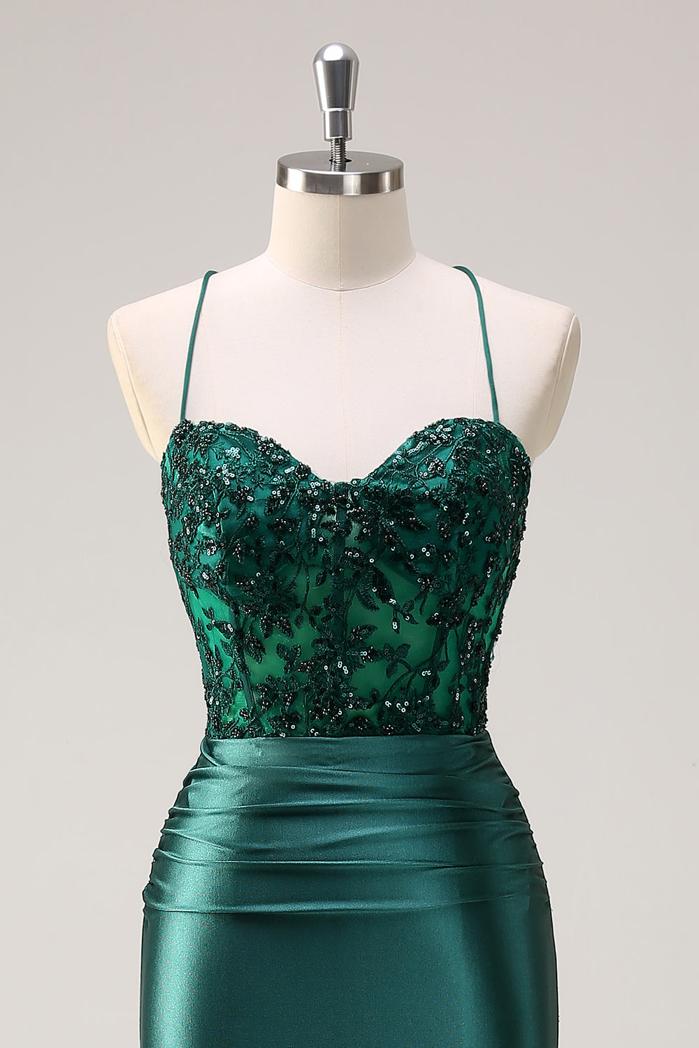 Scintillante verde scuro sirena capestro corsetto lungo Abito da cerimonia con fessura
