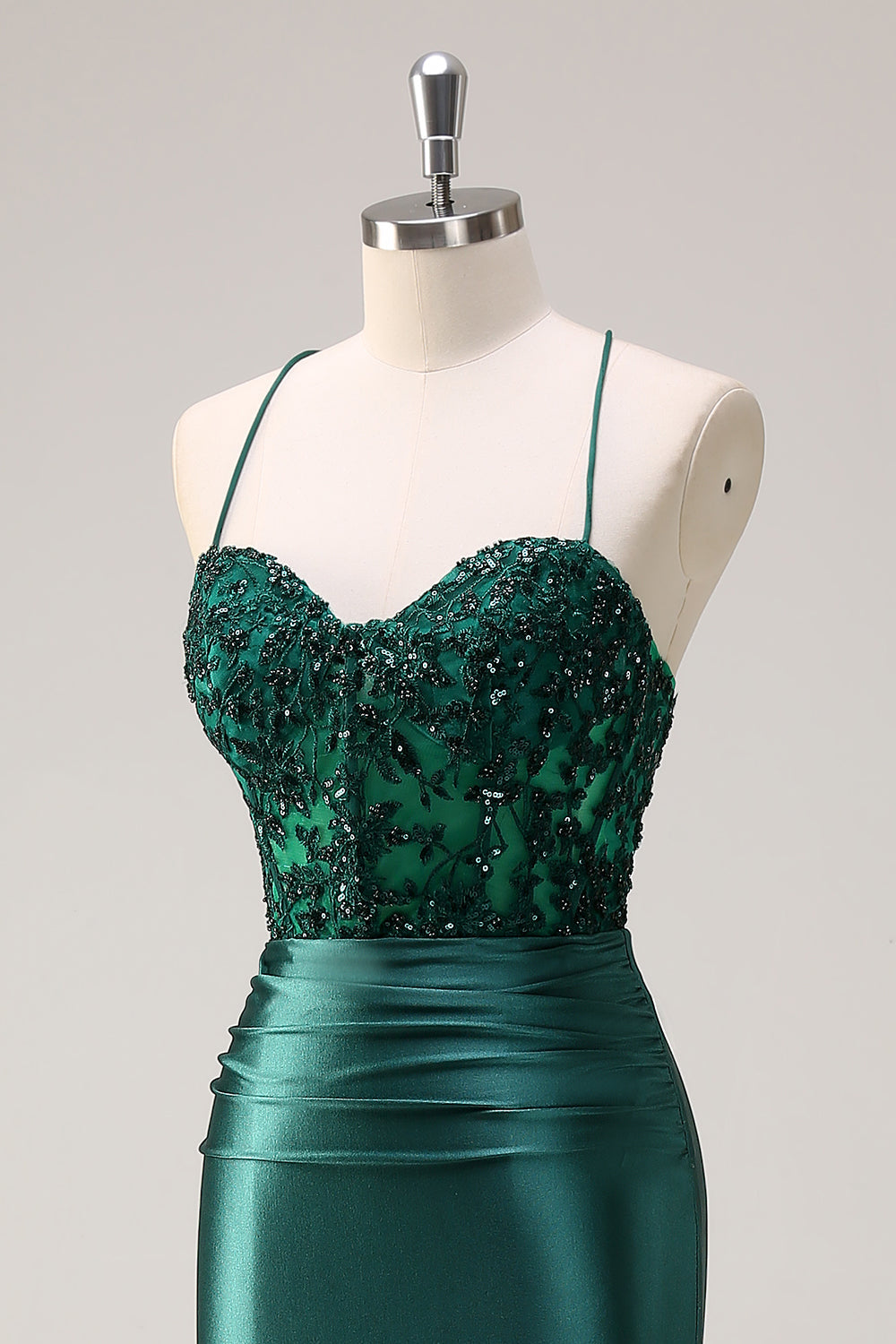 Scintillante verde scuro sirena capestro corsetto lungo Abito da cerimonia con fessura