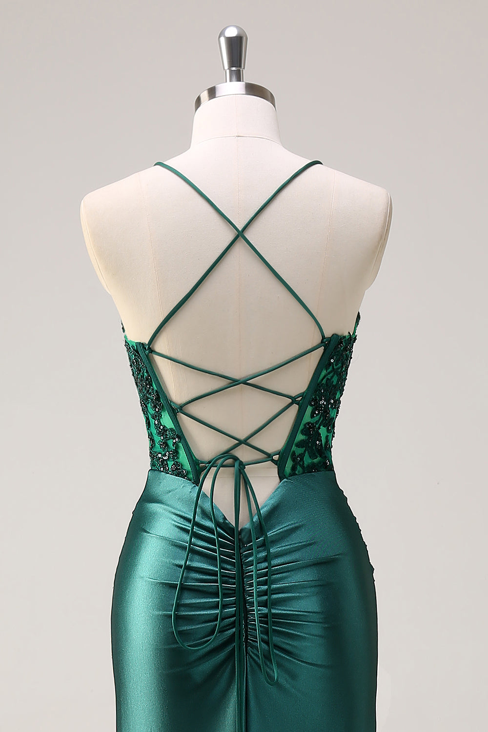 Scintillante verde scuro sirena capestro corsetto lungo Abito da cerimonia con fessura