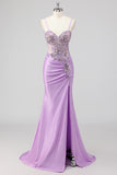 Sparkly grigio verde sirena senza spalline paillettes corsetto increspato lungo Abito da cerimonia con fessura