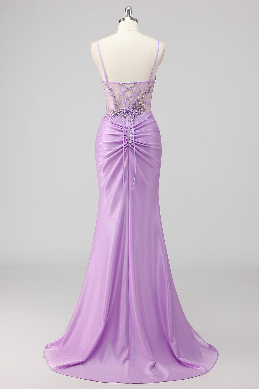 Sparkly grigio verde sirena senza spalline paillettes corsetto increspato lungo Abito da cerimonia con fessura