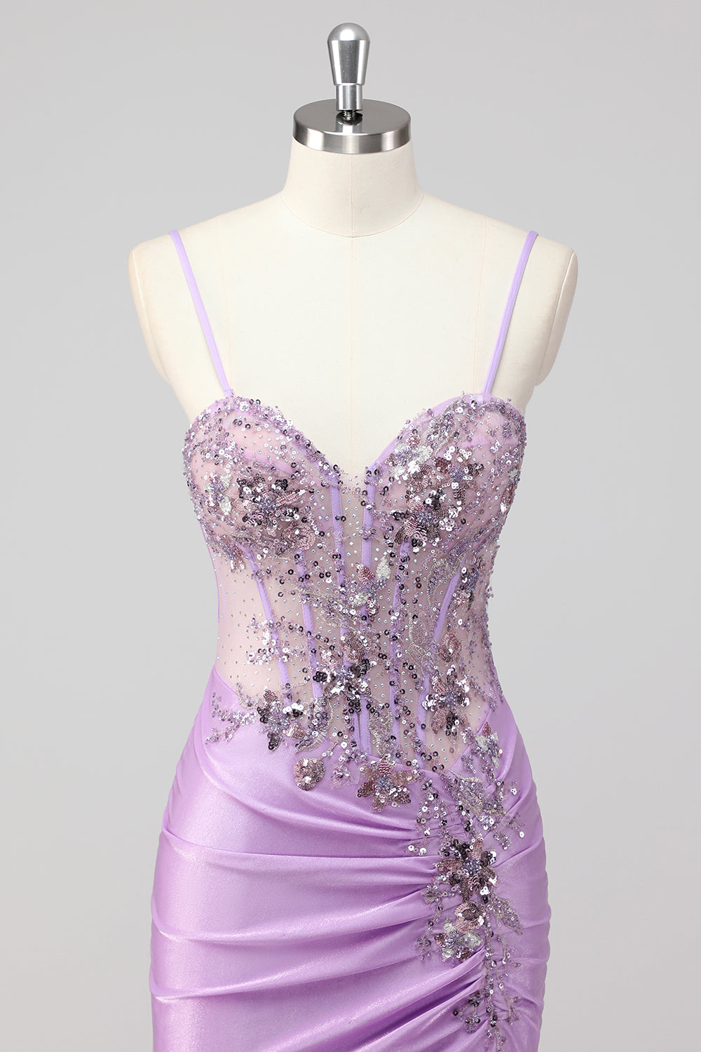 Sparkly grigio verde sirena senza spalline paillettes corsetto increspato lungo Abito da cerimonia con fessura