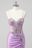 Sparkly grigio verde sirena senza spalline paillettes corsetto increspato lungo Abito da cerimonia con fessura