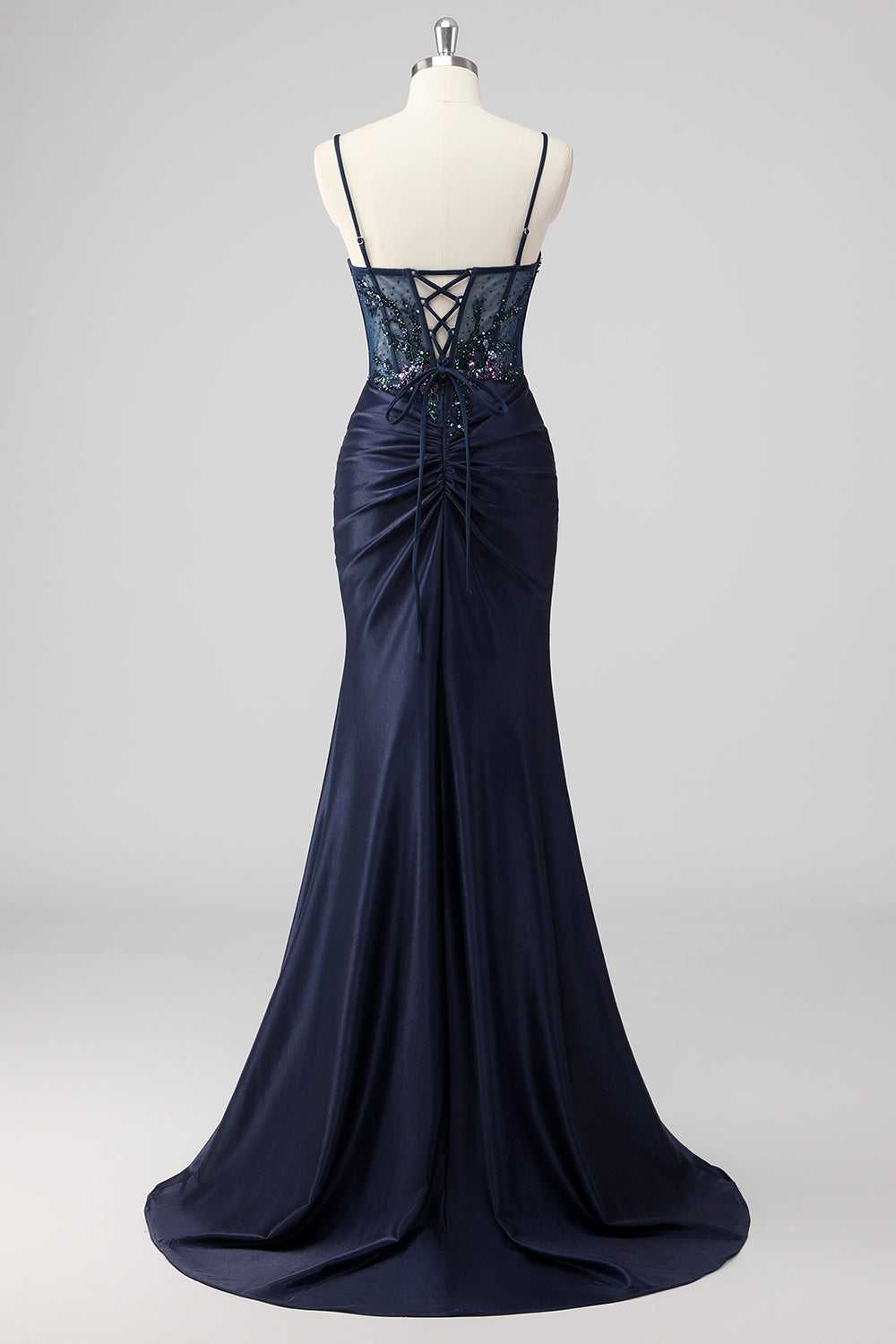 Sparkly grigio verde sirena senza spalline paillettes corsetto increspato lungo Abito da cerimonia con fessura