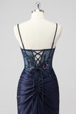 Sparkly grigio verde sirena senza spalline paillettes corsetto increspato lungo Abito da cerimonia con fessura