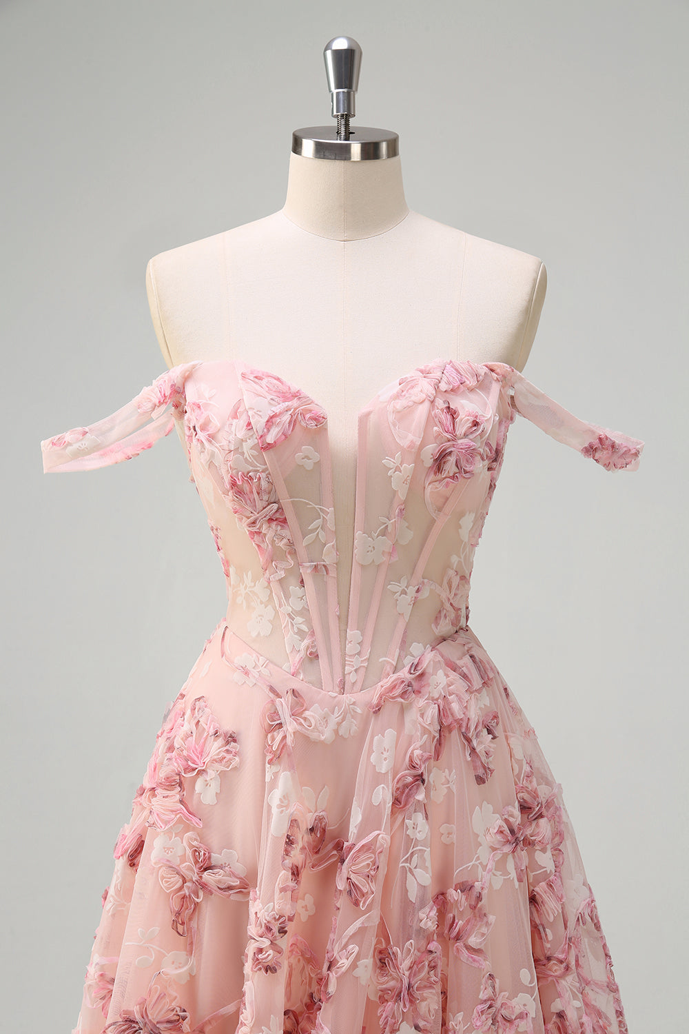 Rosa floreale Off The Shouder A-Line corsetto Abito da cerimonia con fessura