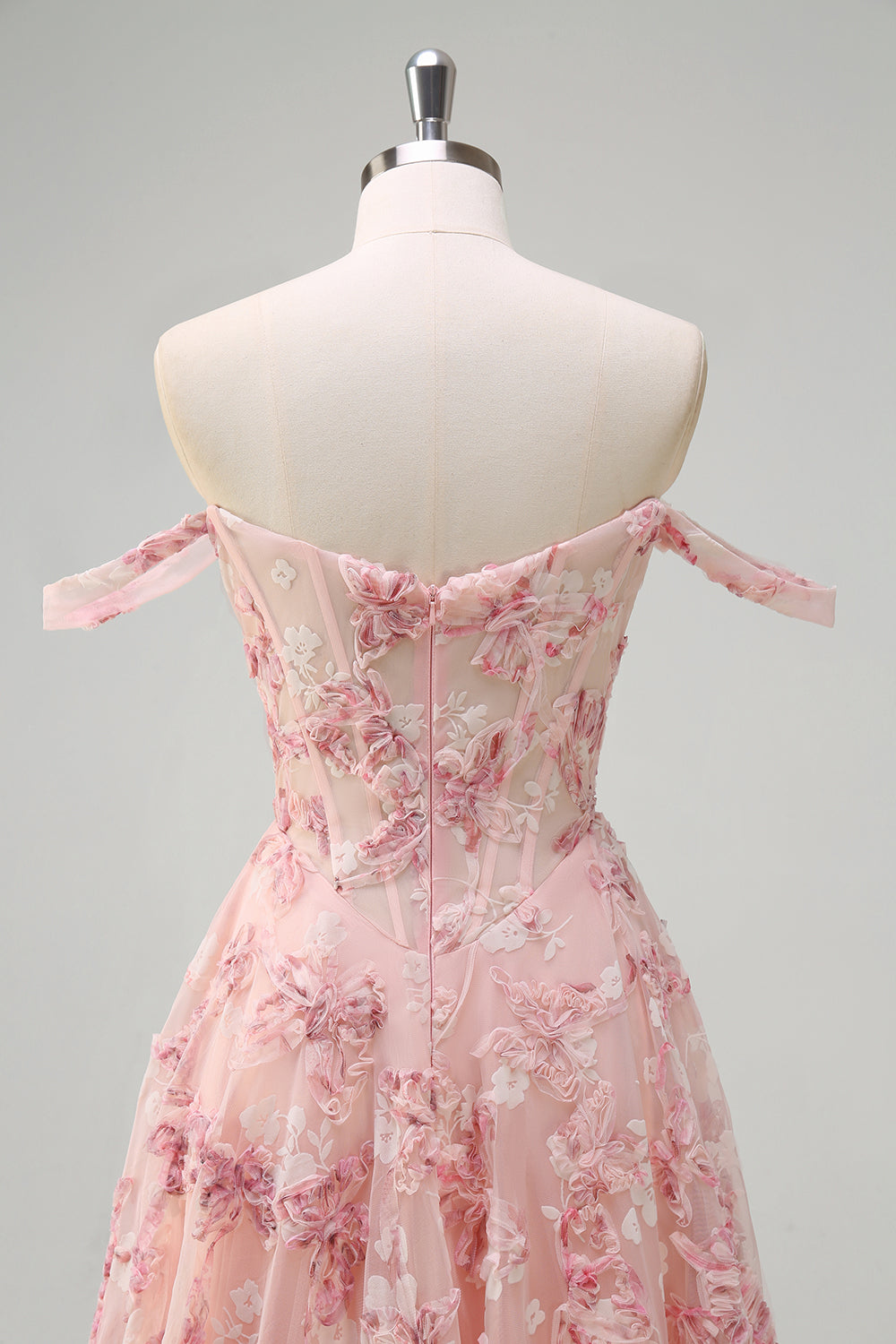Rosa floreale Off The Shouder A-Line corsetto Abito da cerimonia con fessura