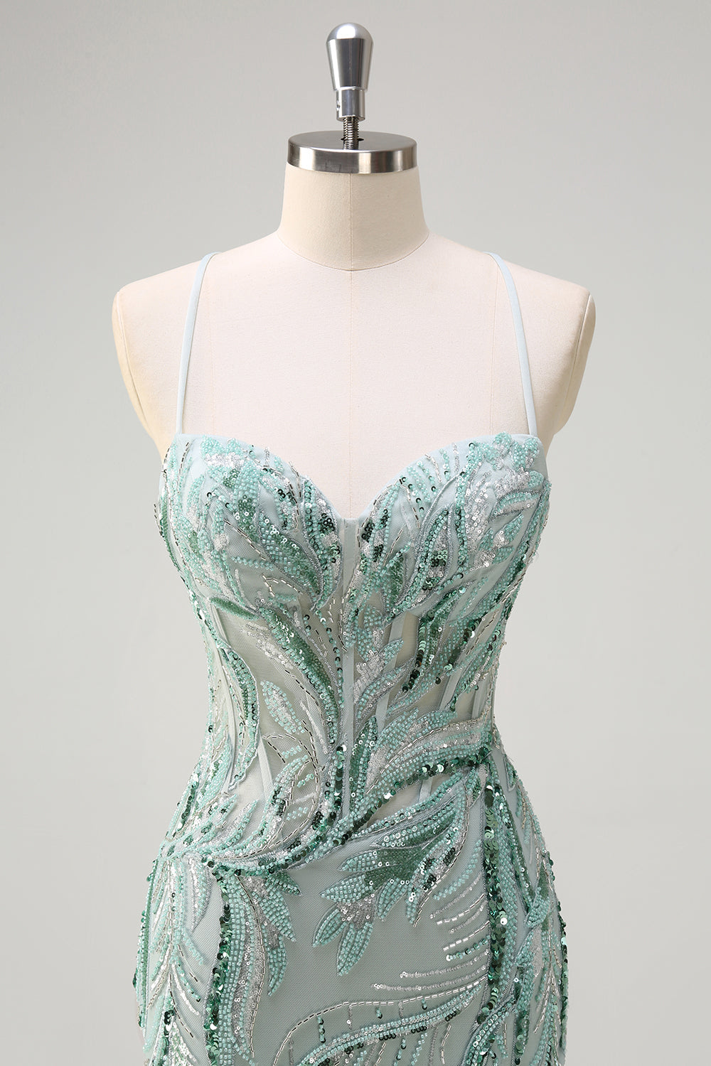 Sparkly Sage Spaghetti Straps Mermaid lungo paillettes Abito da cerimonia con fessura