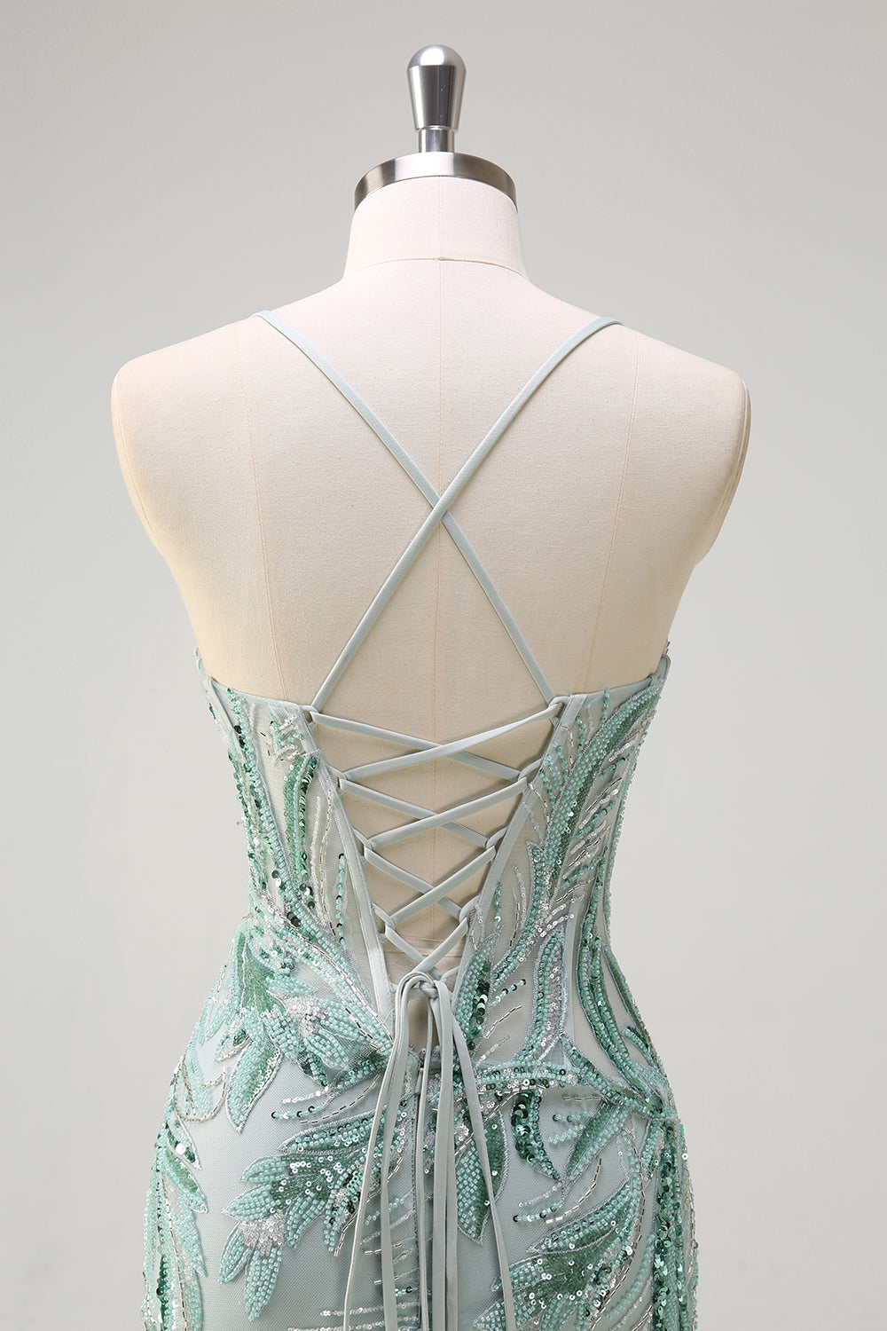 Sparkly Sage Spaghetti Straps Mermaid lungo paillettes Abito da cerimonia con fessura