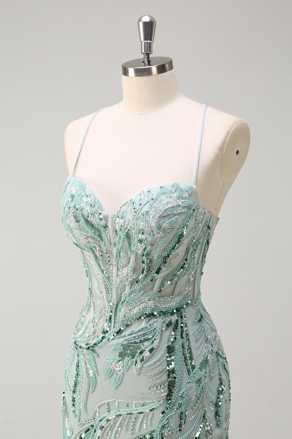 Sparkly Sage Spaghetti Straps Mermaid lungo paillettes Abito da cerimonia con fessura