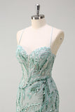 Sparkly Sage Spaghetti Straps Mermaid lungo paillettes Abito da cerimonia con fessura