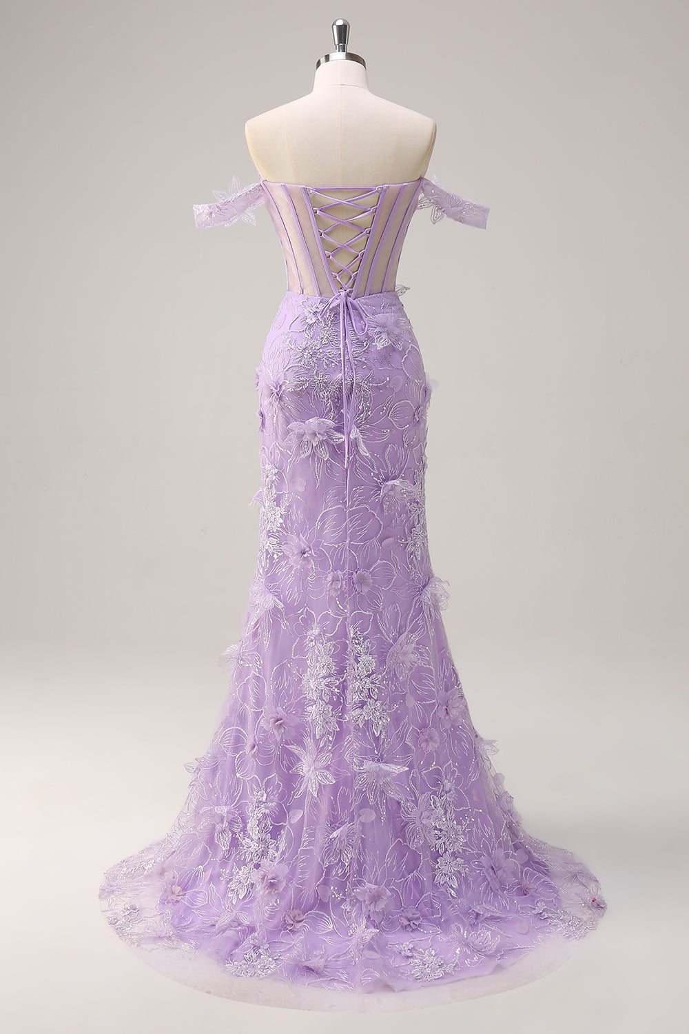 Lilla Off the Spalla sirena corsetto lungo Abito da cerimonia con 3D Appliques fessura