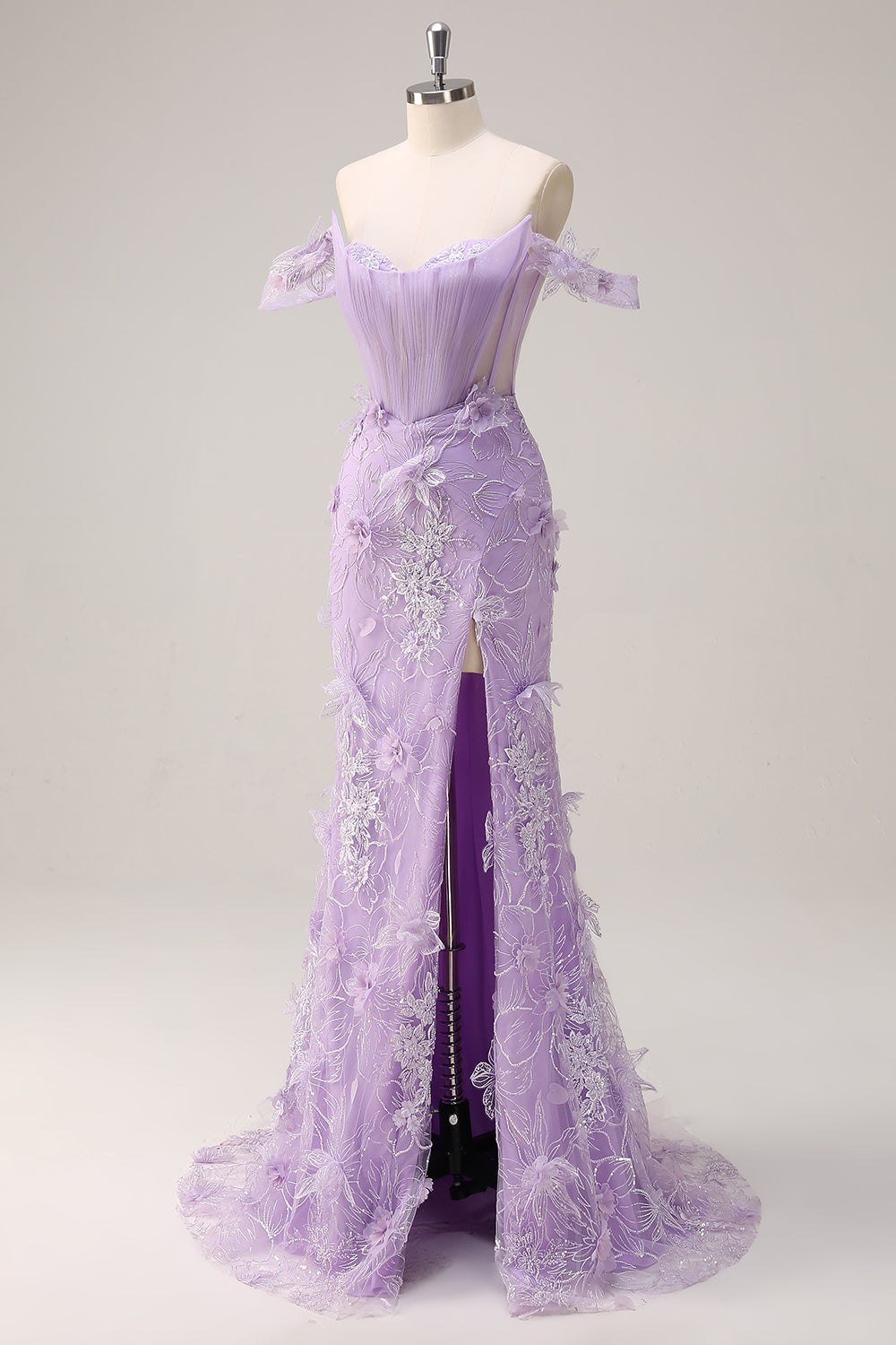 Lilla Off the Spalla sirena corsetto lungo Abito da cerimonia con 3D Appliques fessura