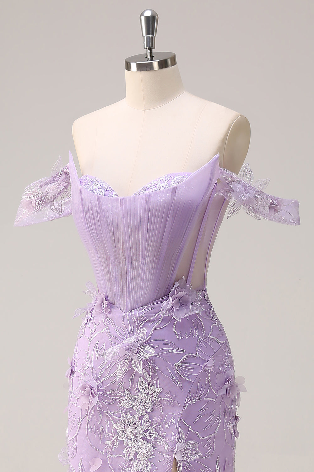 Lilla Off the Spalla sirena corsetto lungo Abito da cerimonia con 3D Appliques fessura