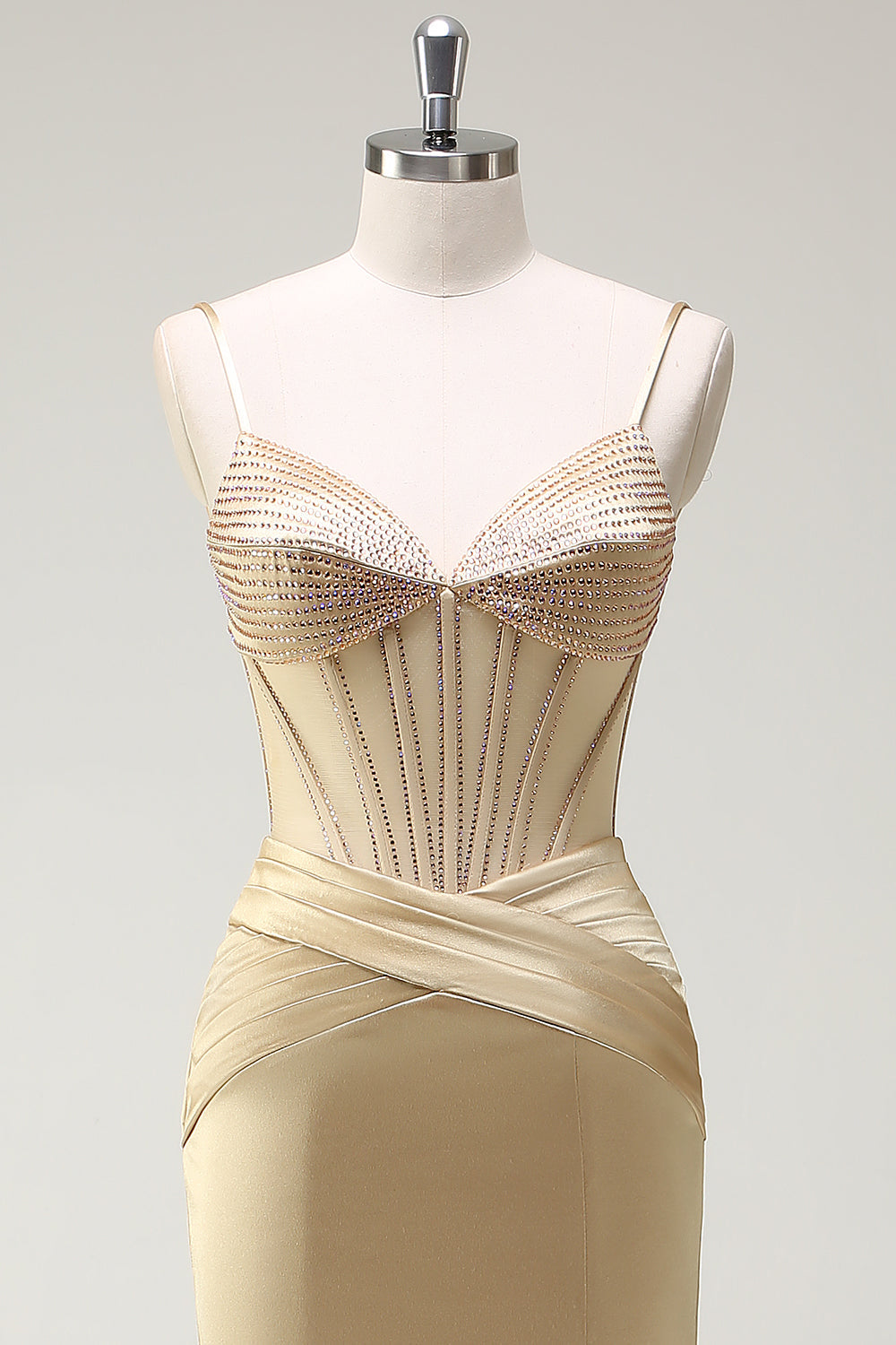 Sparkly Mermaid Spaghetti Straps Corsetto d'oro Abito da cerimonia con fessura