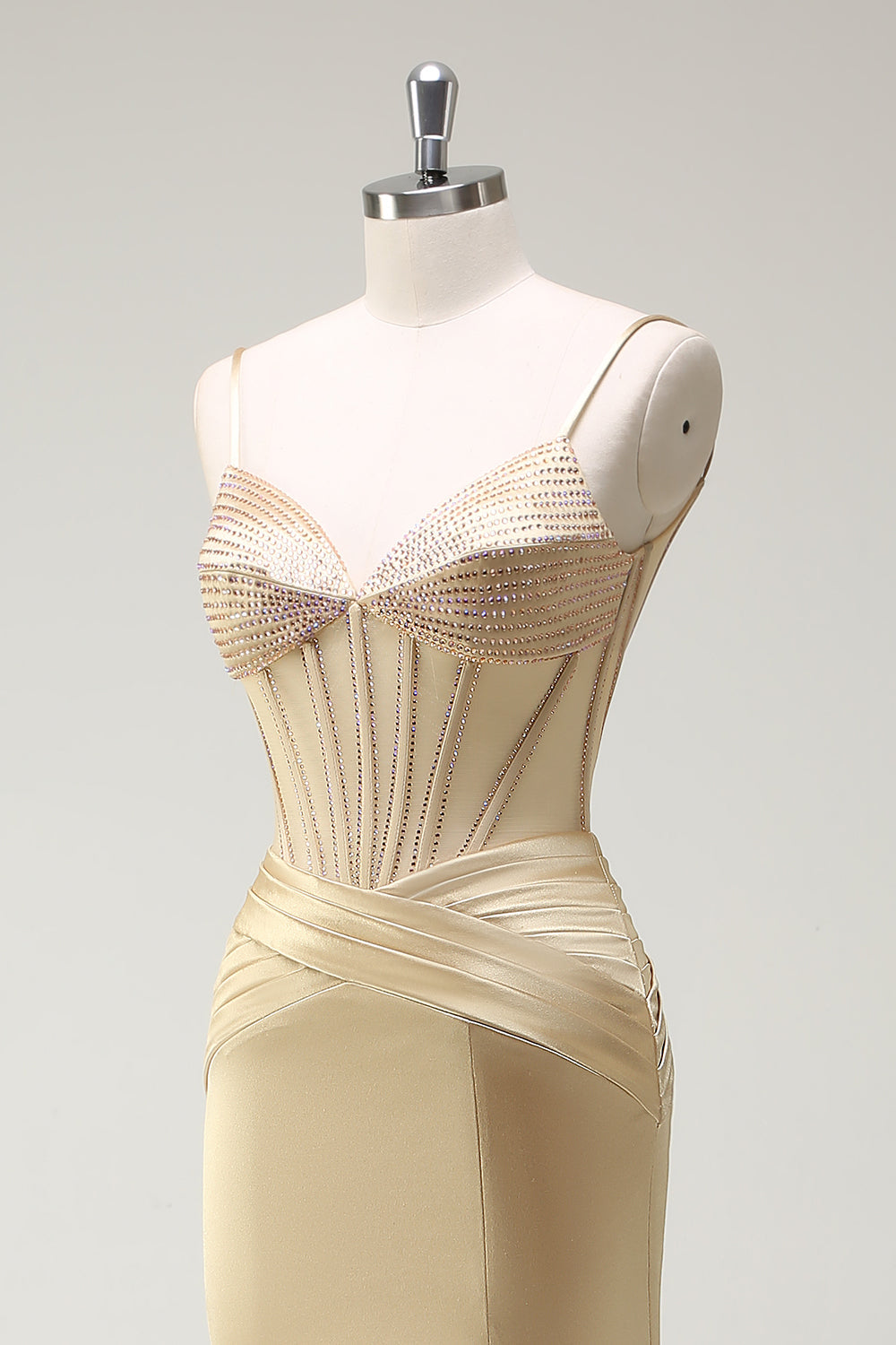 Sparkly Mermaid Spaghetti Straps Corsetto d'oro Abito da cerimonia con fessura
