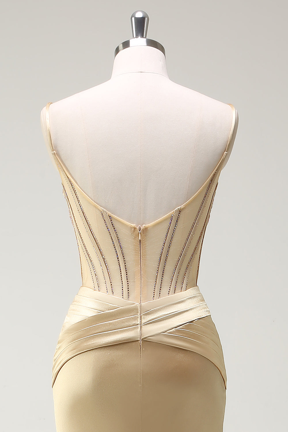 Sparkly Mermaid Spaghetti Straps Corsetto d'oro Abito da cerimonia con fessura