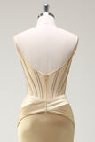 Sparkly Mermaid Spaghetti Straps Corsetto d'oro Abito da cerimonia con fessura