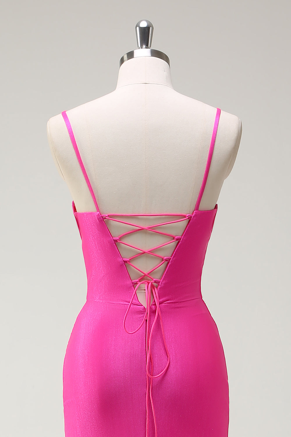 Fucsia Spaghetti Straps Mermaid Abito lungo da cerimonia con fessura