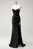 Sparkly Sweetheart nero paillettes abito da cerimonia con fessura