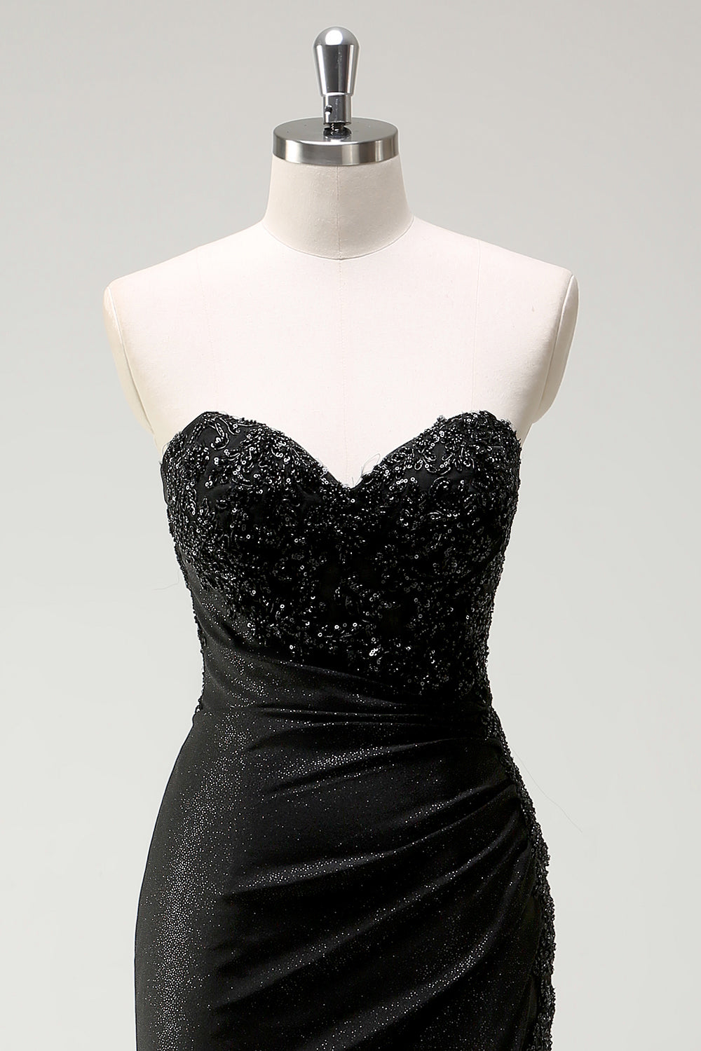 Sparkly Sweetheart nero paillettes abito da cerimonia con fessura