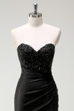 Sparkly Sweetheart nero paillettes abito da cerimonia con fessura
